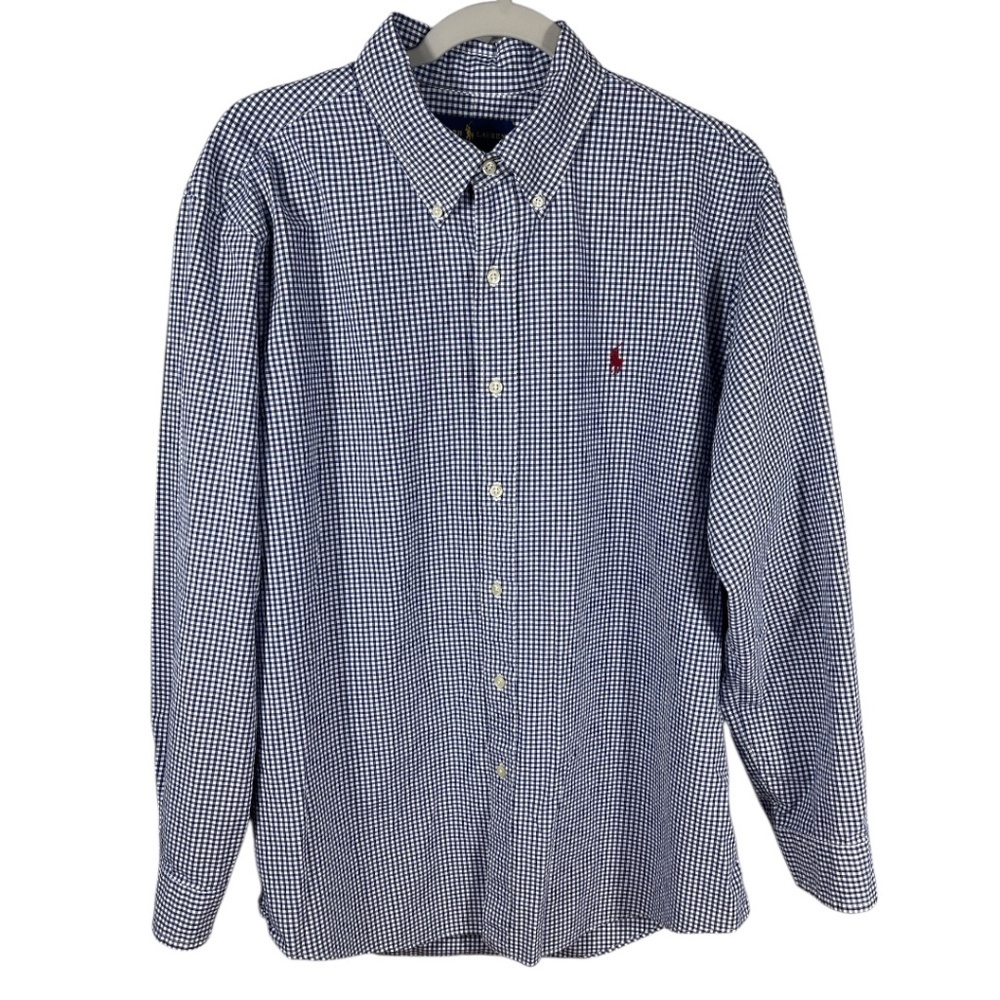 Ralph Lauren Button Down Oxford Shirt Men XL Blue White Gingham Long Sleeve XL - Picture 1 of 6